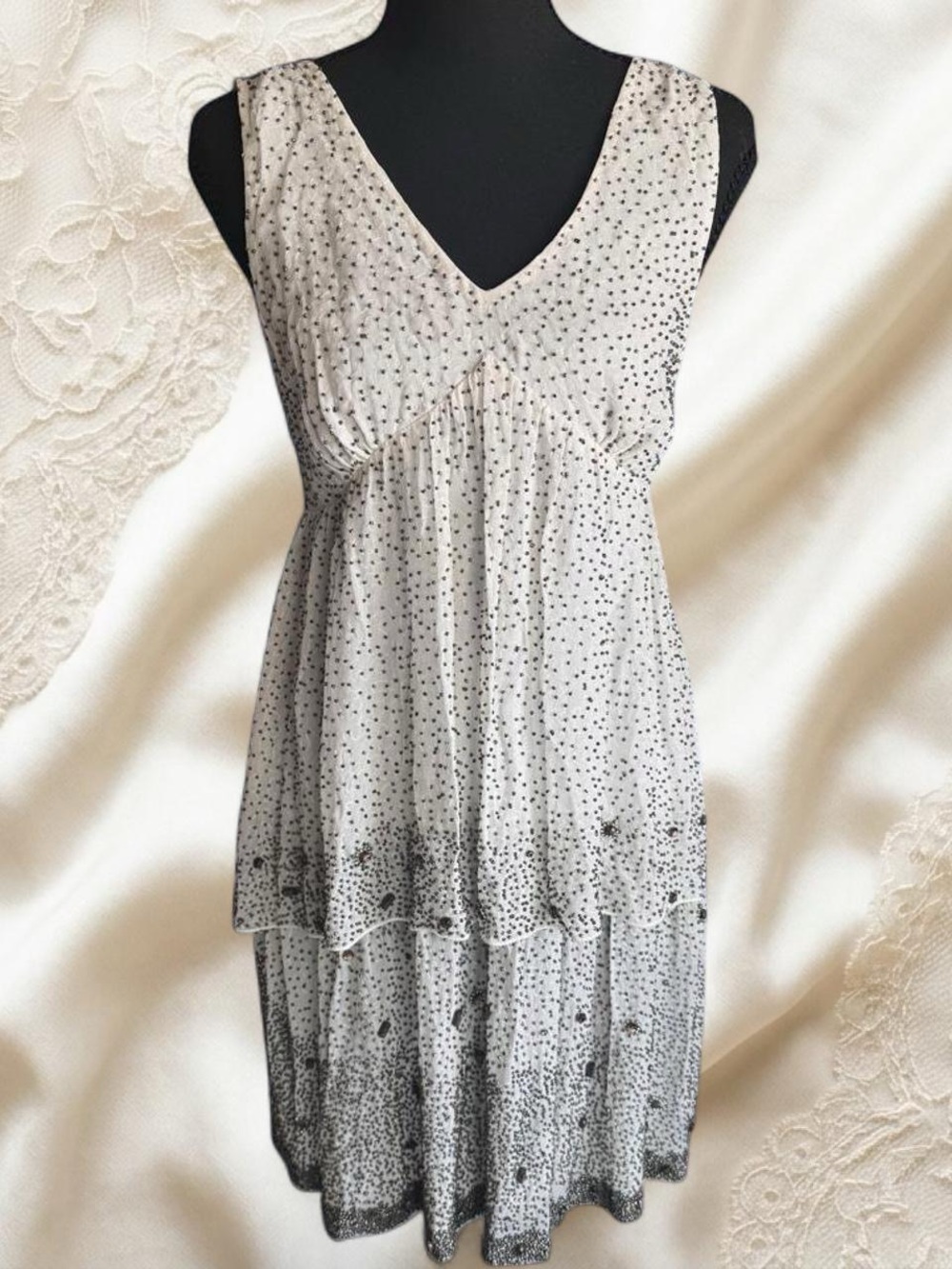 Twin-Set White and Black Ombre Polka Dot Midi Dress